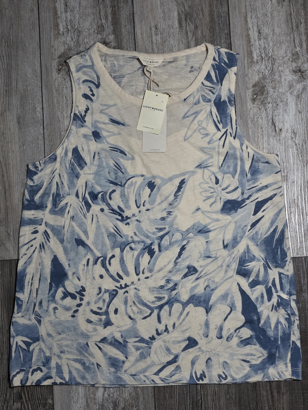 Lucky Brand Women's Tropical Watercolor AOP Open Back Tank Top Sz Md *NWT